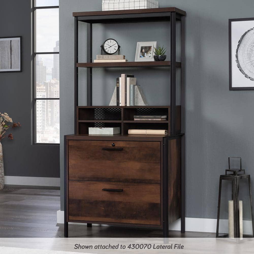 Briarbrook Library Hutch Barrel Oak - Sauder: Industrial Design, Metal Frame, Open Storage & Shelf