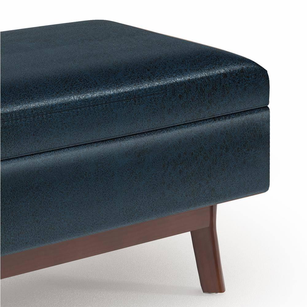 Simpli Home Owen 36" Wd. Small Rectangular Storage Ottoman in Distressed Dark Blue