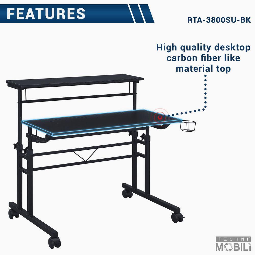 Inbox Zero Mobili Rolling Writing Desk – Height Adjustable with Moveable Shelf & Locking Wheels