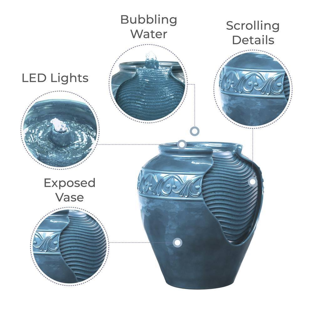 Teamson Home 16.93" Outdoor Glazed Pot Water Fountain