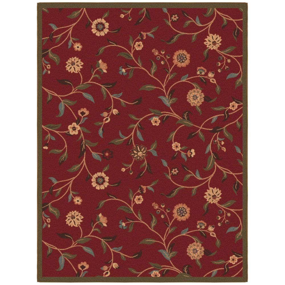 Ottohome Non-Slip Medallion Oriental Area Rug For Living Room, Hallway, Entryway Rug, Dark Red