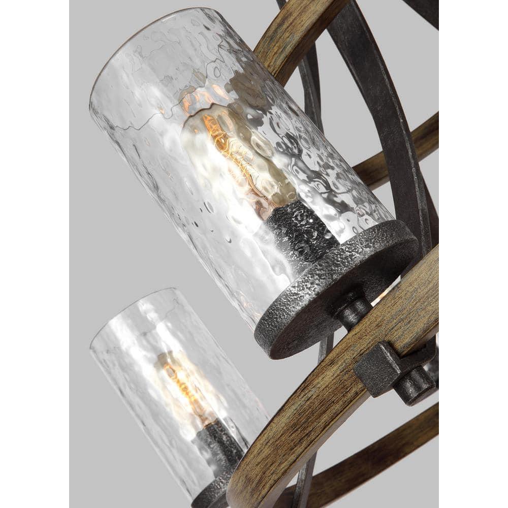 Distressed Weathered Oak and Slate Grey 9-Light Chandelier