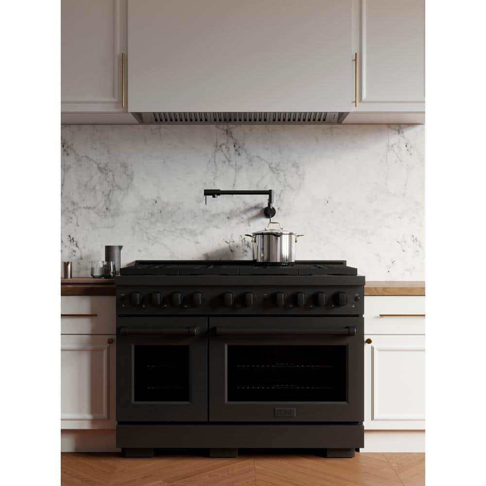 ZLINE 48 in. 6.7 cu. ft. Paramount Double Oven Gas Range W/ 8 Burner Cooktop in Black Stainless Steel (SGRB-48)
