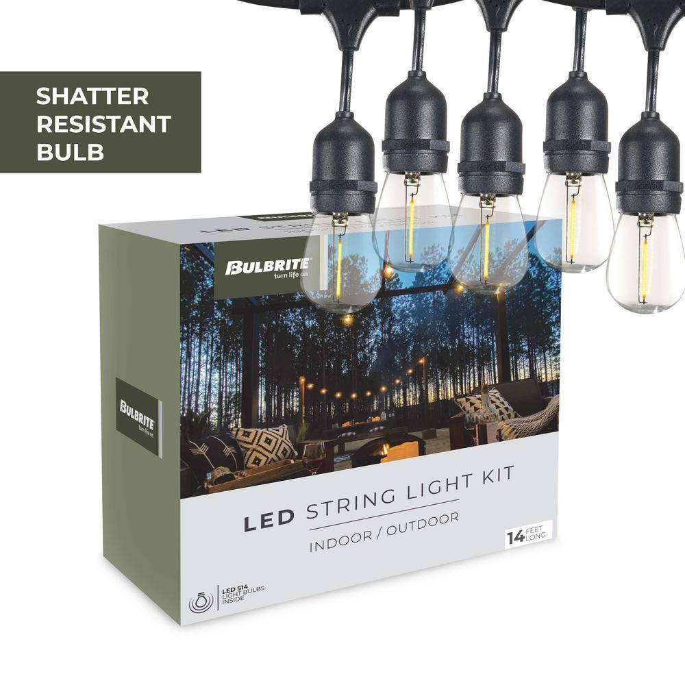 Bulbrite  14-foot Indoor/Outdoor String Light Kit with Clear Shatter Resistant Vintage Style S14 LED Light Bulbs