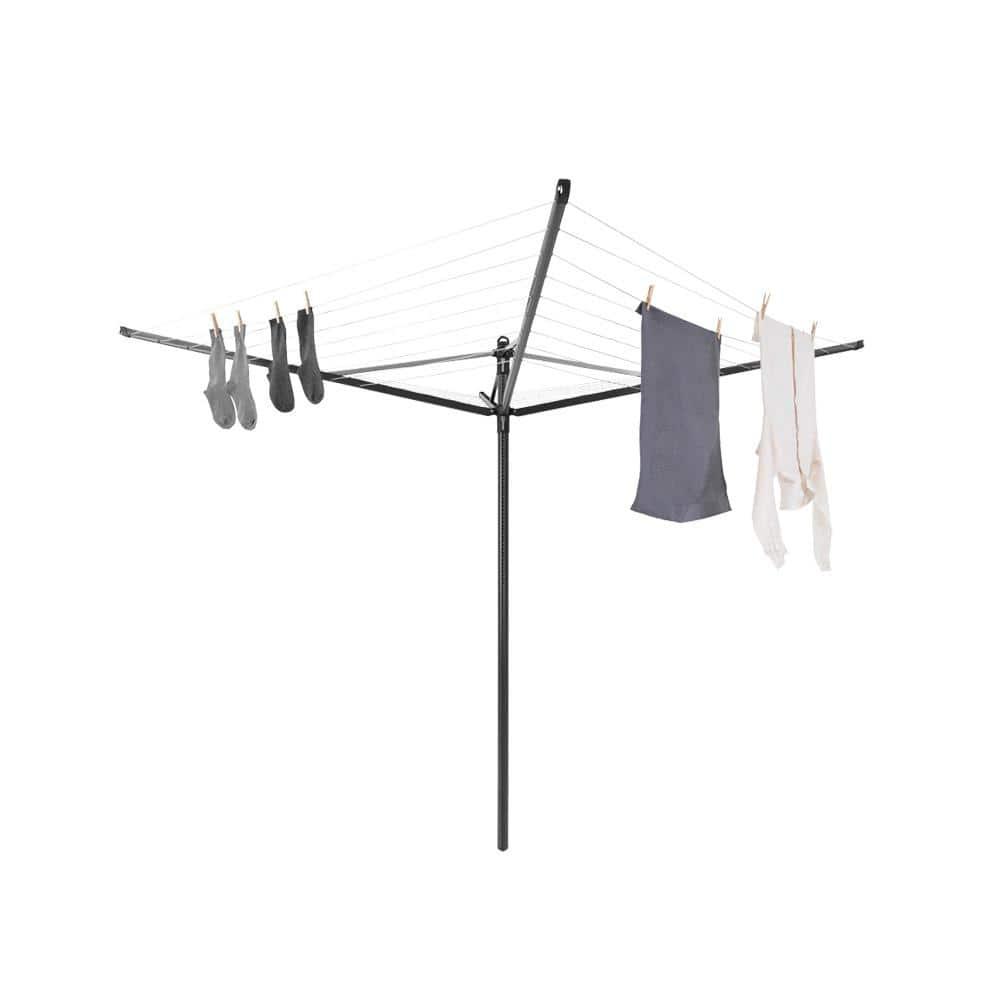 Anthracite Height Adjustable Steel Outdoor Rotary Clothesline with Cover and Clothespins