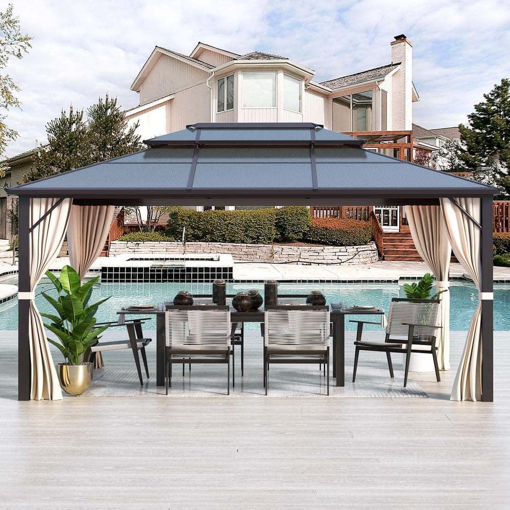Erommy 10' x 13' Double Roof Hardtop Gazebo, Aluminum Frame Polycarbonate Roof