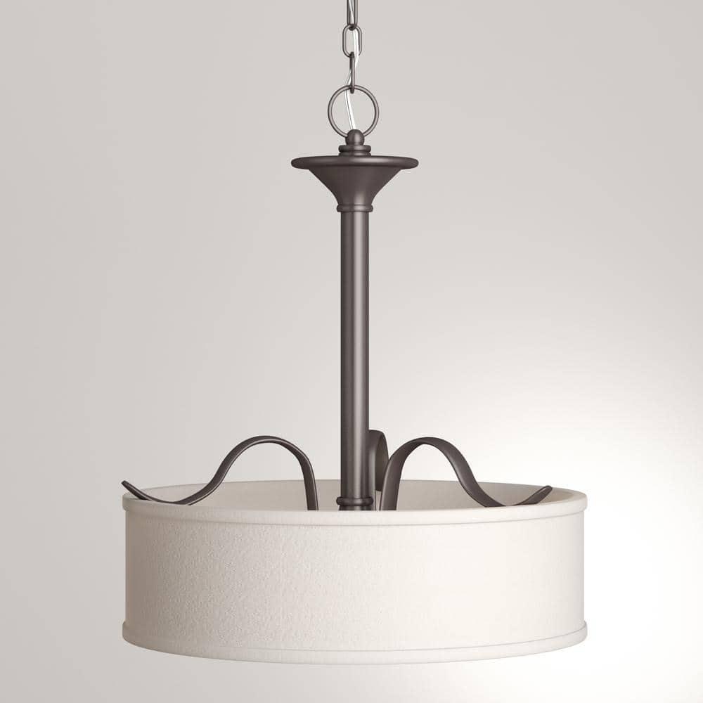 Progress Lighting, Inspire Collection, 3-Light Inverted Pendant, Antique Bronze, Off-White Linen Shade