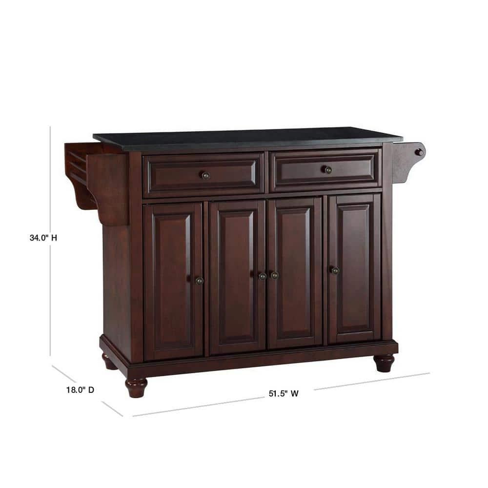 Cambridge Black Granite Top Full Size Kitchen Island/Cart Mahogany - Crosley: With Cabinets, Spice Rack, Towel Holder
