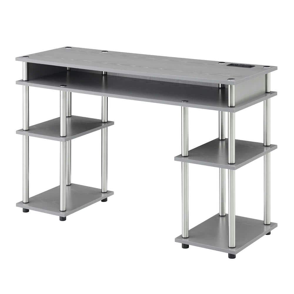 Adult, Designs2Go No Tools 30 inches Tall Student Desk w/ Charging Station and Shelves, Gray