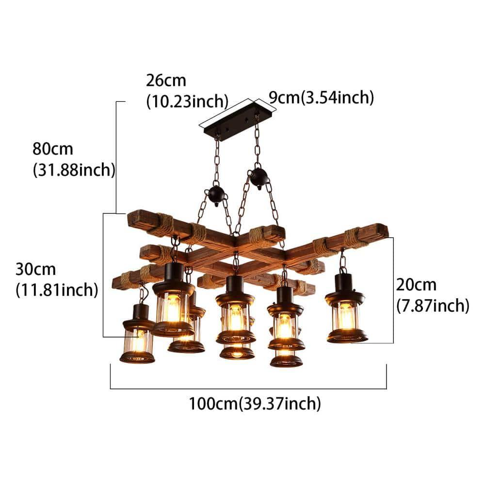 Rongfun 8-Light Rustic Country Chandelier Wood Pendant Lamp Industrial Ceiling Fixture