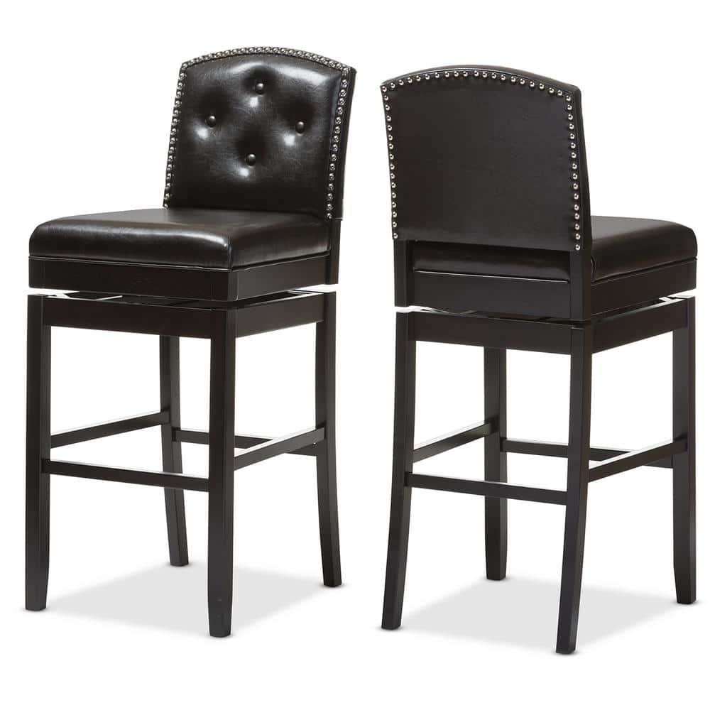 Baxton Studio Ginaro Modern and Contemporary Dark Brown Faux Leather Button-tufted Upholstered Swivel Bar Stool (Set of