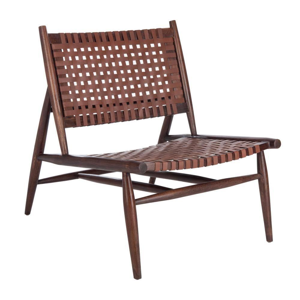 Soleil Leather Woven Accent Chair - Cognac - Safavieh