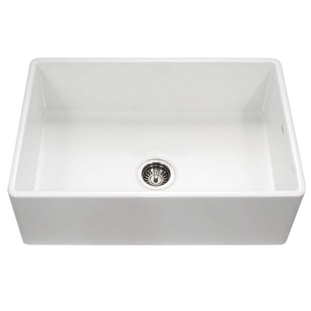 33" Fireclay Kitchen Sink, Crestwood Farmhouse Sink, White Fireclay Kitchen sink, Single Bowl Apron Front, Plain Ceramic Farm sink