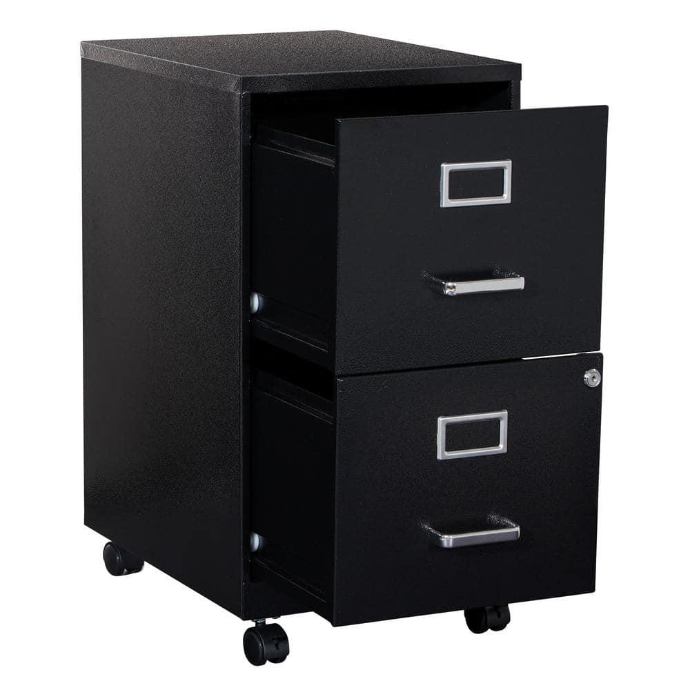 2 Drawer Mobile Locking Metal File Cabinet in Black