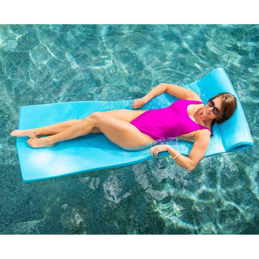 TRC Recreation Splash 1.25 Inch Thick Foam Outdoor Swimming Pool Float Mat Large Adult Lounger with Built-In Roll Pillow, Red