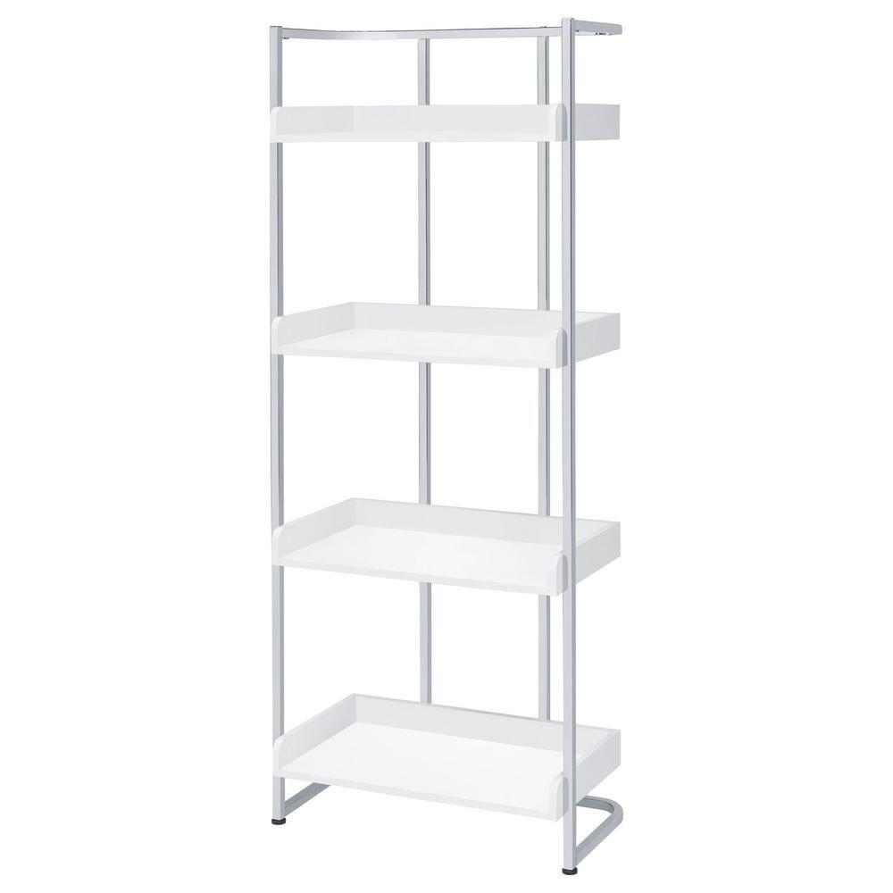 67.5" Ember 4 Shelf Bookcase White High Gloss - Coaster: Laminated, Modern Style, Includes Anti-Tip Hardware