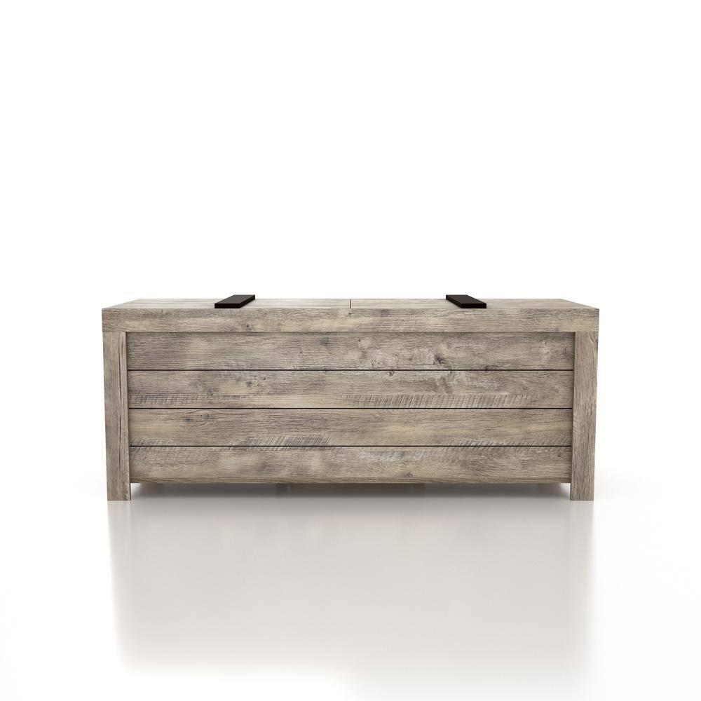 24/7 Shop At Home Mayhearn Farmhouse Storage Bench Weathered Oak: Slide Top, Wood Composite