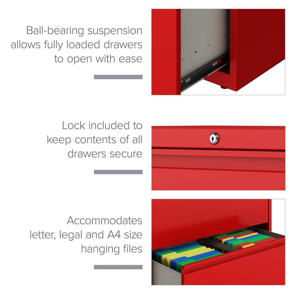 Hirsh 36 Inch Wide 3 Drawer Metal Lateral File Cabinet for Home and Office, Holds Letter, Legal and A4 Hanging Folders, Red