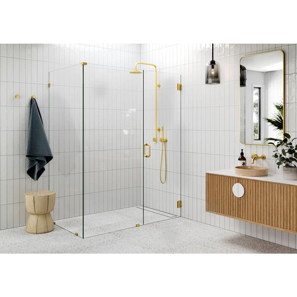 Illume 59 in. x 37 in. x 78 in. 90-degree Fully Frameless Wall Hinged Glass Shower Enclosure