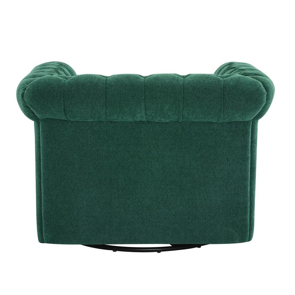 Christopher Knight Home Andrew Upholstered Button Tufted Swivel Club Chair with Roll Arms, Dark Green