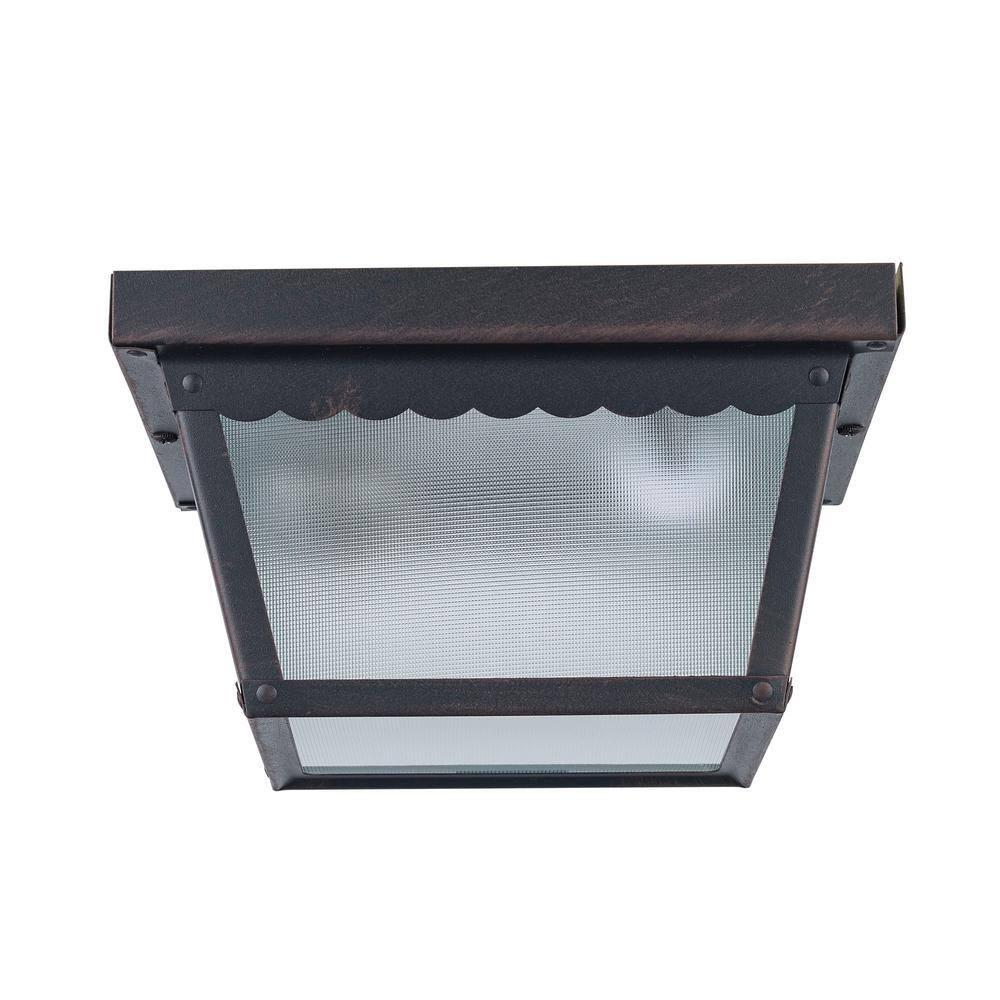 Samantha 2-Light Rust Outdoor Flush Mount Ceiling Light Fixture with Frosted Glass