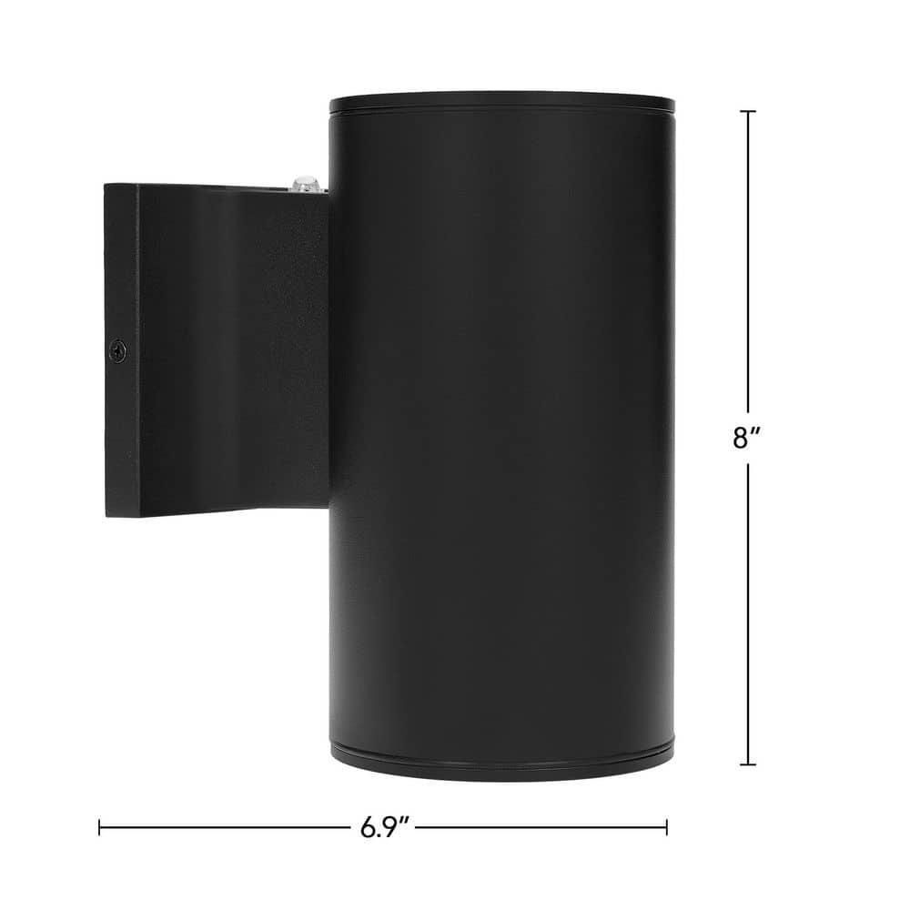 Maxxima Cylinder LED Outdoor Wall Light, Modern Wall Wash, 12 Watt, 1050 Lumens, 5 CCT 2700K/3000K/3500K/4000K/5000K, Dusk to Dawn Photocell Sensor, Exterior Garage, Patio, or Porch Lighting, Black