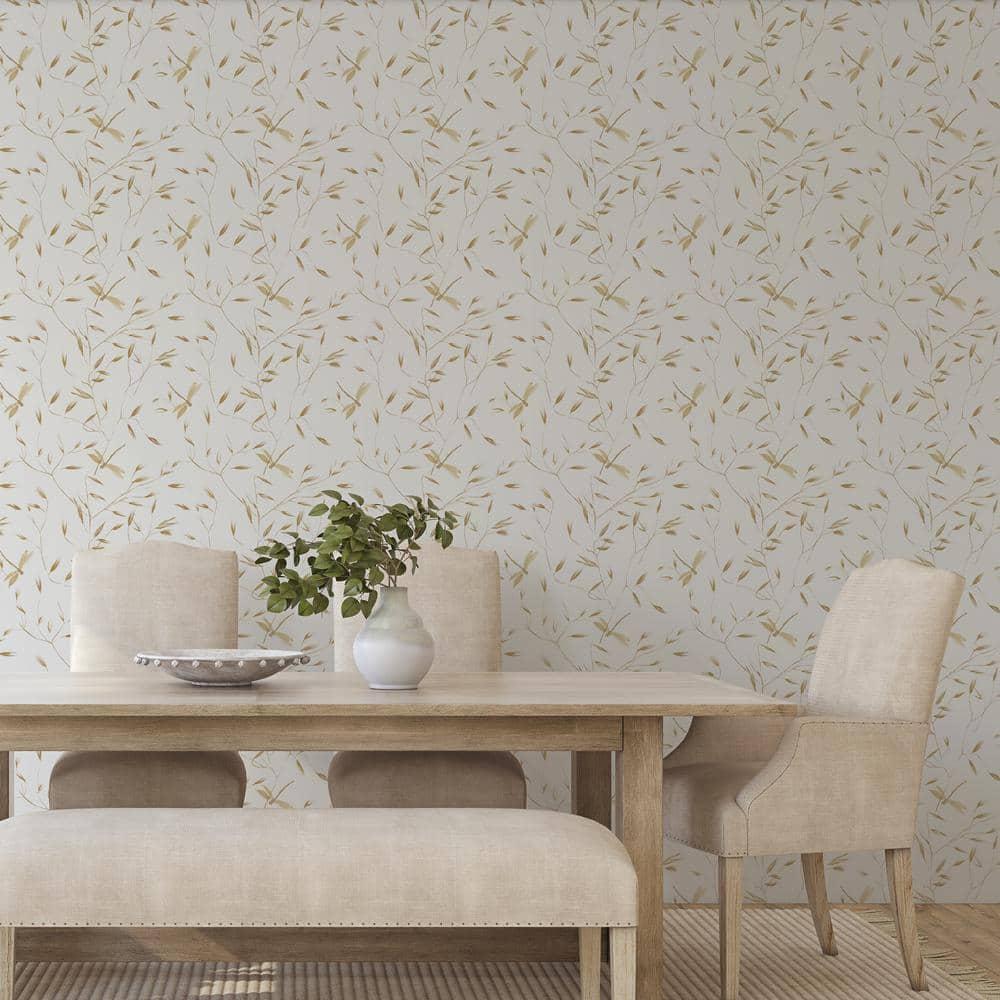Tempaper & Co.® Dragonfly Removable Peel and Stick Wallpaper, Golden Ochre, 28 sq. ft.: Botanical Vinyl, Prepasted, Leaf Pattern