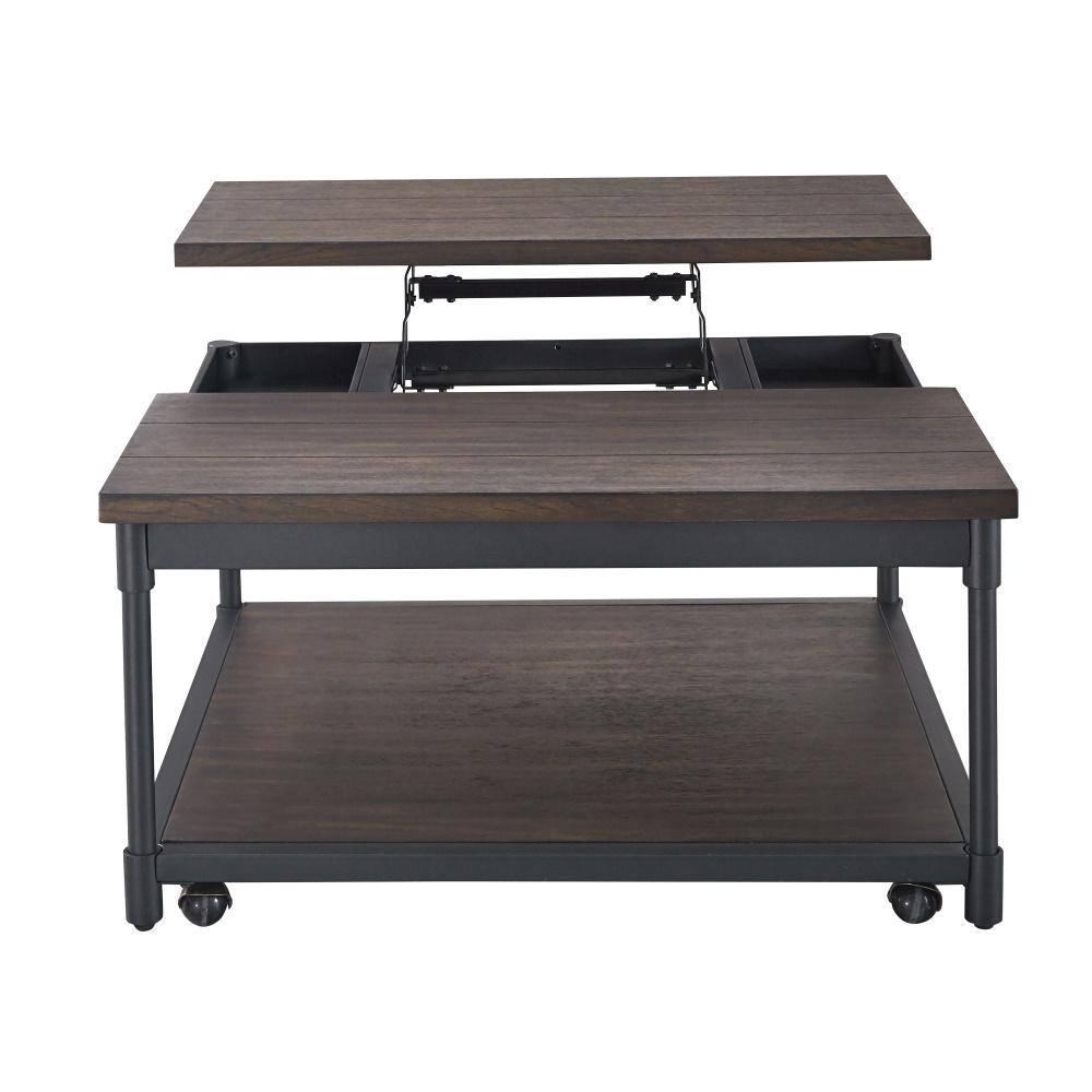 Prescott Lift Top Square Cocktail Table Dark Brown - Steve Silver Co.: Rustic Style, Metal Frame, Wood Veneer Top