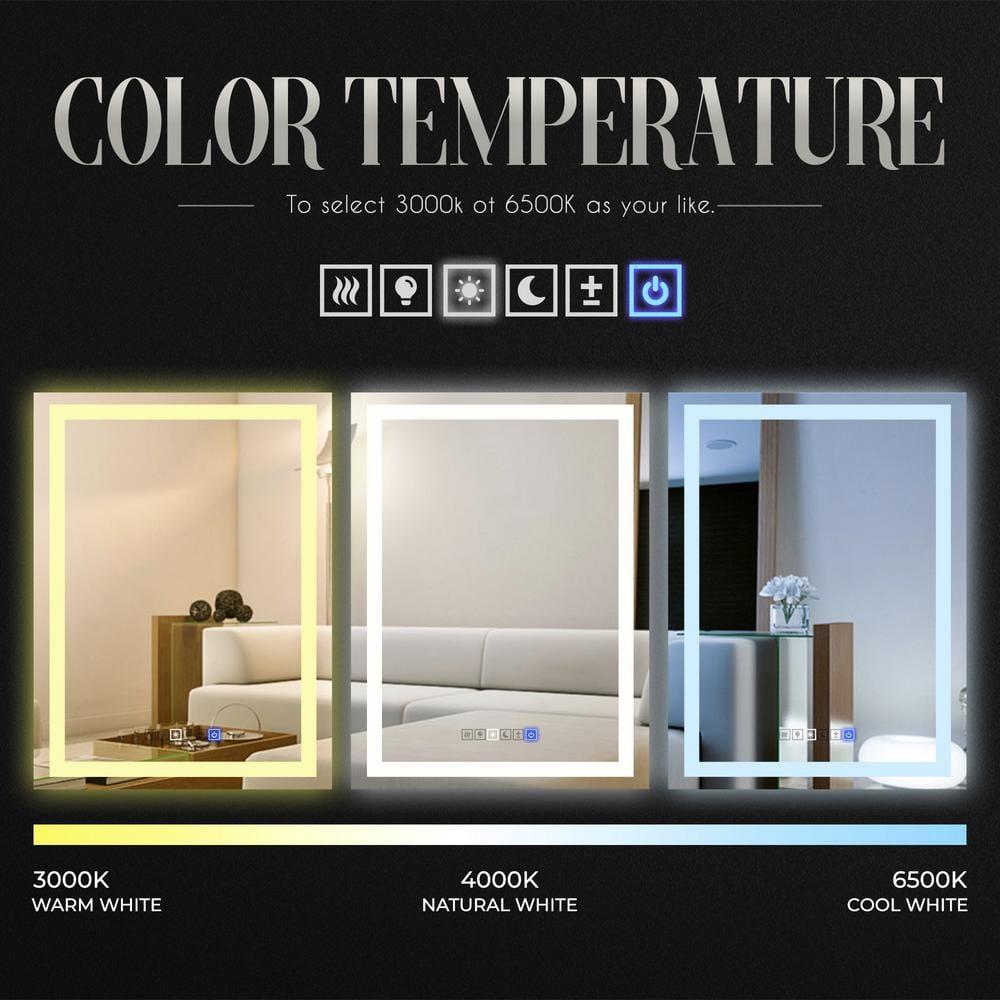20"x30" inches LED Dimmable Bathroom Mirror Rectangle LED Lighted Wall Mounted Mirror for Vanity Room with Touch Button and Anti-Fog Function by Fab Glass and Mirror