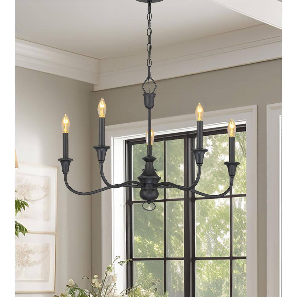 Halifax Textured Black 5-Light Candelabra Chandelier