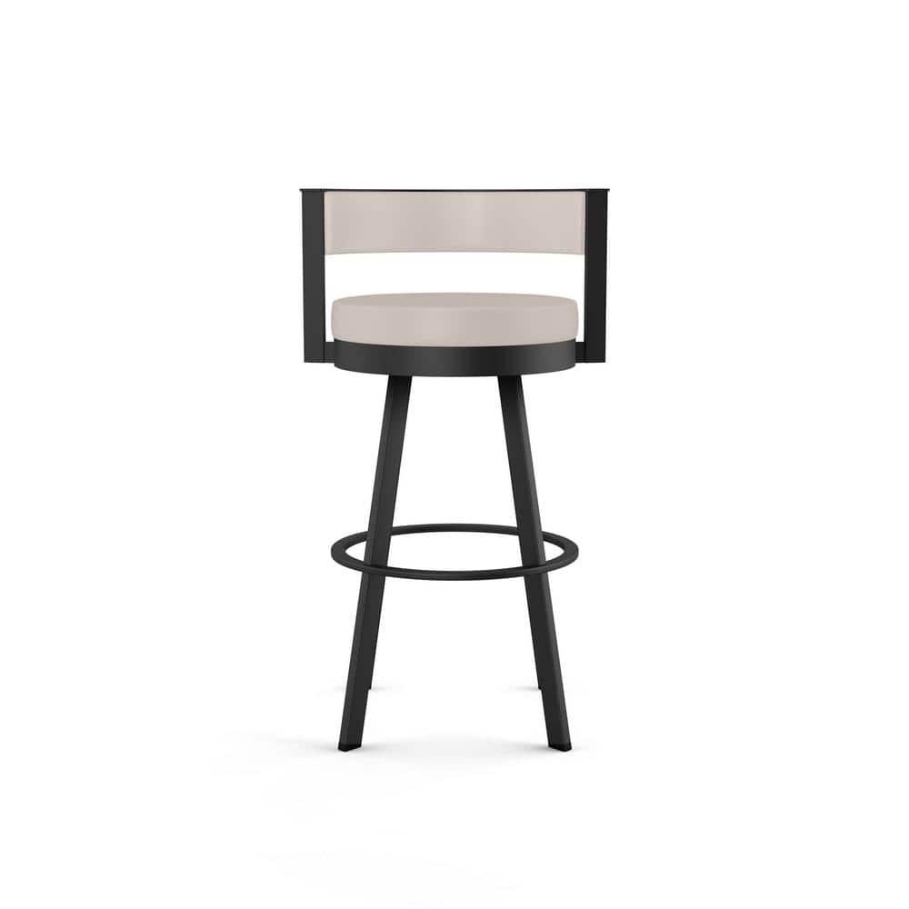 Amisco Browser Barstool: Faux Leather, Oval Back, Steel Frame, Fixed Height 30"