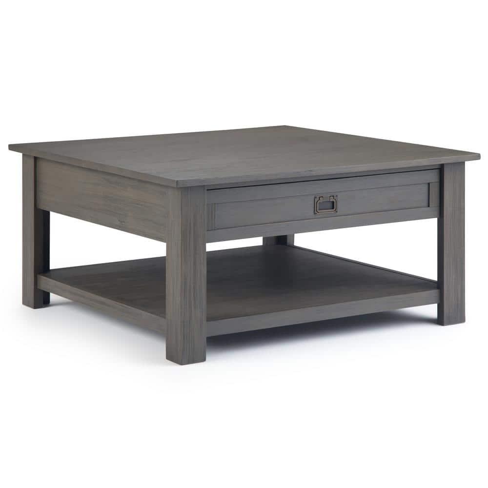Simpli Home Monroe 38"W Solid Acacia Rustic Square Coffee Table with Large Drawer and Open Shelf