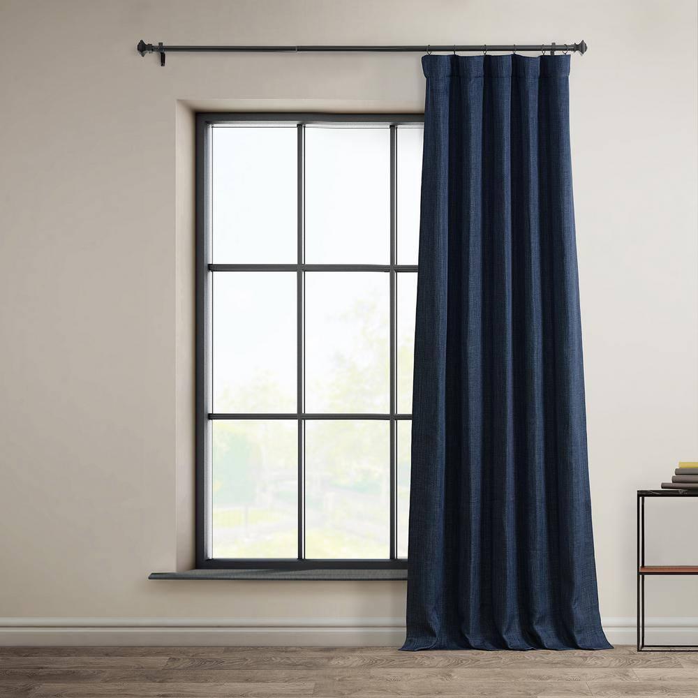 HPD Half Price Indigo Faux Linen Room Darkening Curtains for Bedroom & Living Room Curtains (1 Panel), Window Curtains 108 inches long, Rod pocket curtains & drapes, 50W X 108L