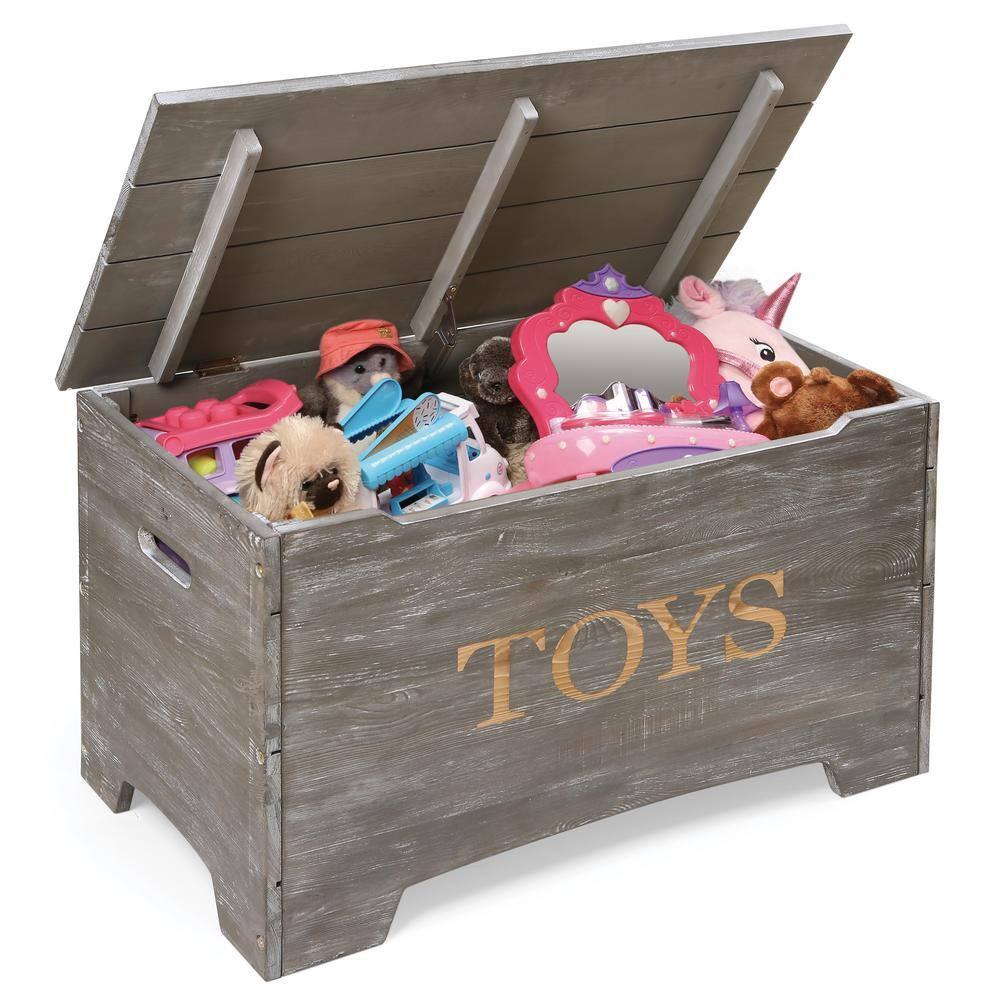 Badger Basket Solid Wood Rustic Toy Box - Gray