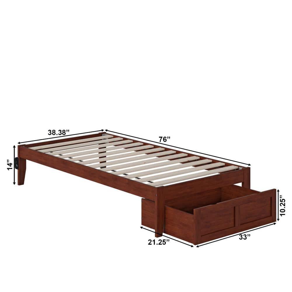 AFI Furnishings Colorado Twin Bed with Foot Drawer and USB Turbo Charger in Walnut