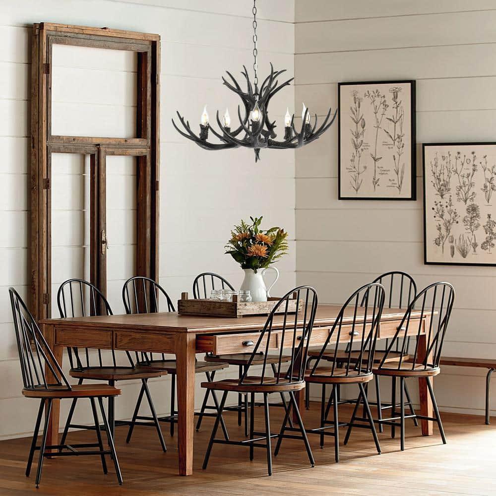 JONATHAN Y JYL6300C Eldora 30" 5-Light Rustic Farmhouse Iron LED Chandelier, Bohemian, Contemporary, Modern, Transitional for living room, dinning room, bedroom, office Bulb Included, Black