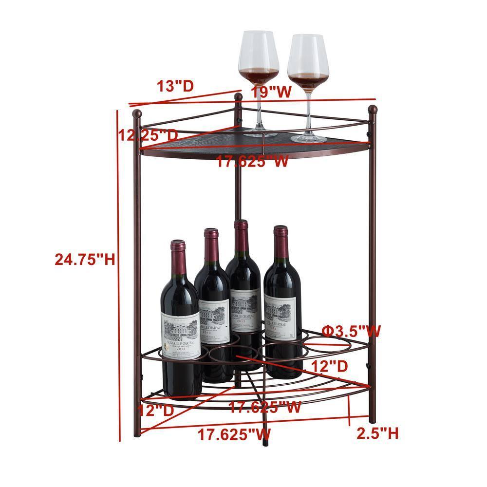 Kings Brand Furniture Corner Side End Table with Storage Shelf, 7-Bottle Wine Storage Rack, Bronze