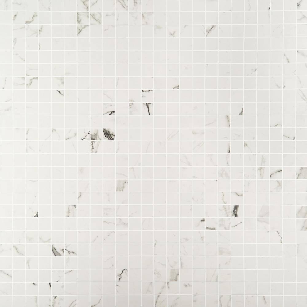 Saroshi Statuario Venato 11.81 in. x 11.81 in. Matte Porcelain Floor and Wall Mosaic Tile (0.96 sq. ft./Each)