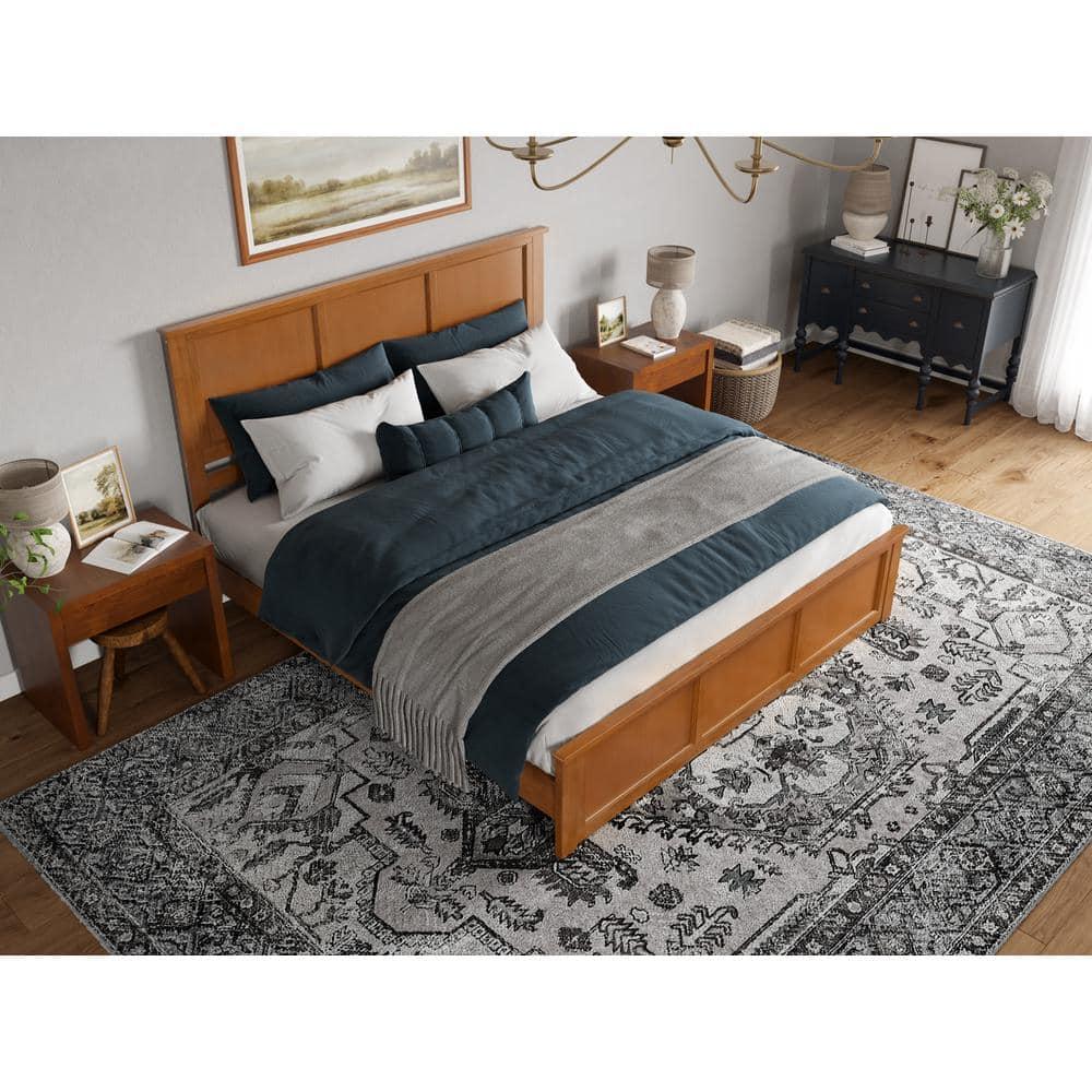 AFI Charlotte King Wood Low Profile Platform Bed with Matching Footboard, Light Toffee