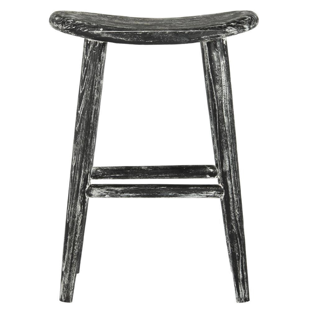 Colton Wood Counter Stool - Black/White Wash/Sungkai Wood - Safavieh