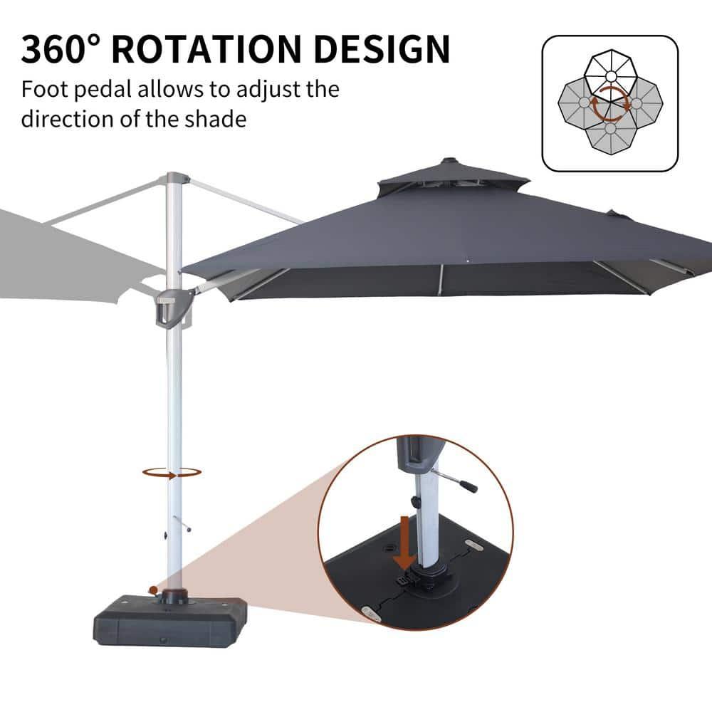 10 ft. Octagon Cantilever Patio Umbrellas Adjustable 5 Angle Outdoor Umbrella Grey Square with base