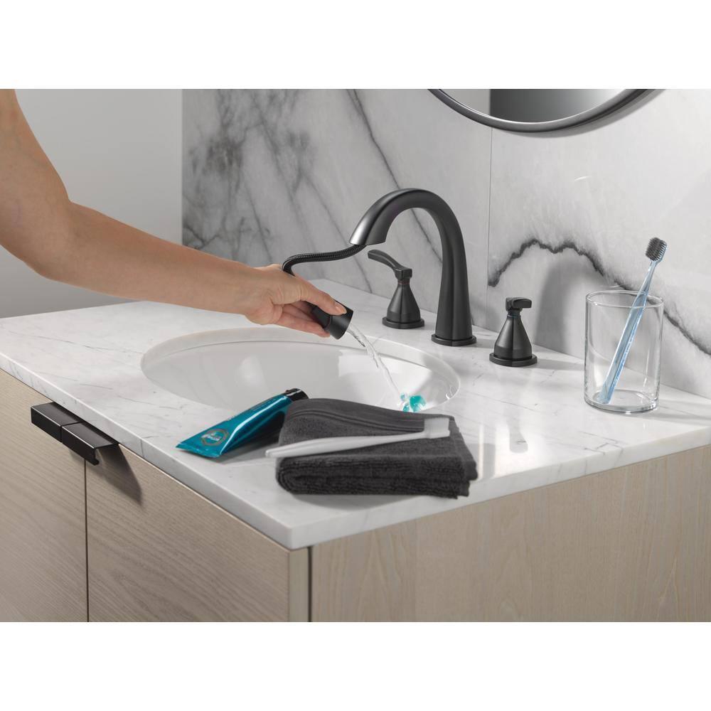 Stryke 3-Hole Widespread Pull Out Sprayer Bathroom Faucet, 2-Handle Bathroom Sink Faucet