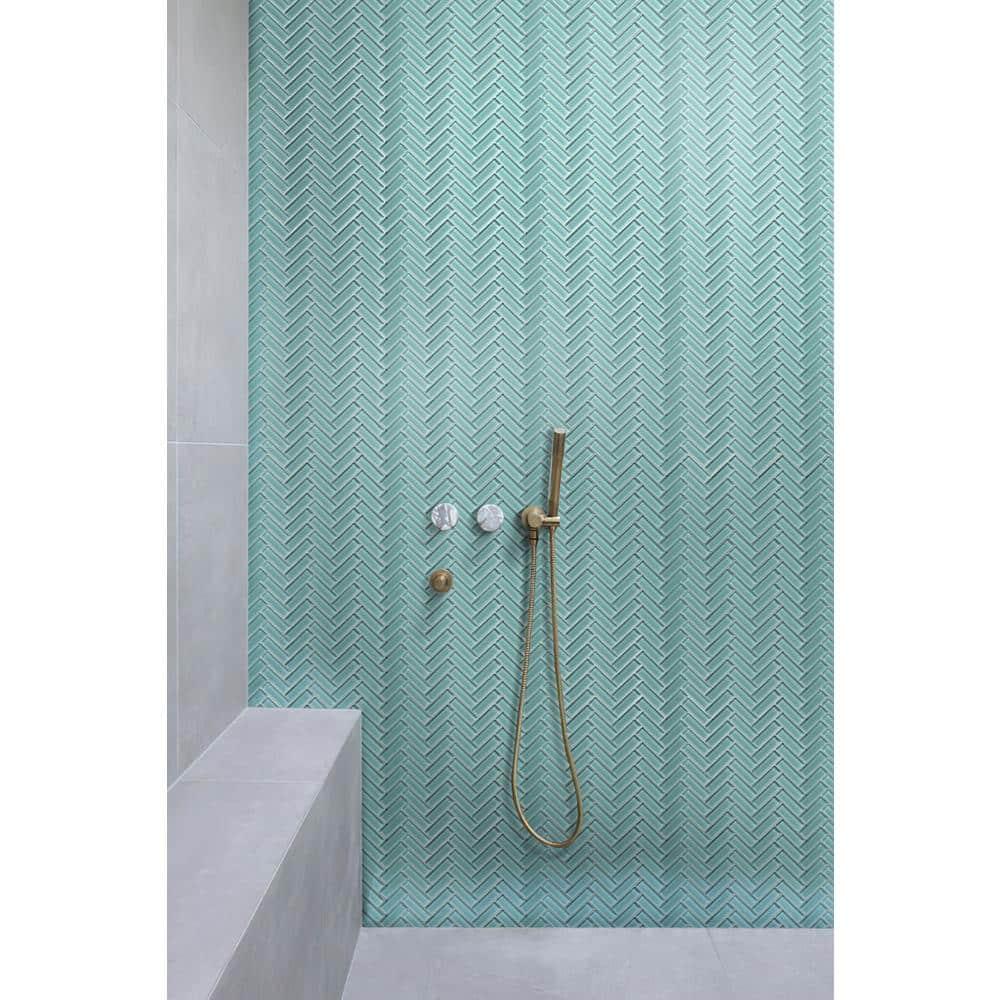 11"X 12.6" Herringbone Polished Glass Mosaic Tile