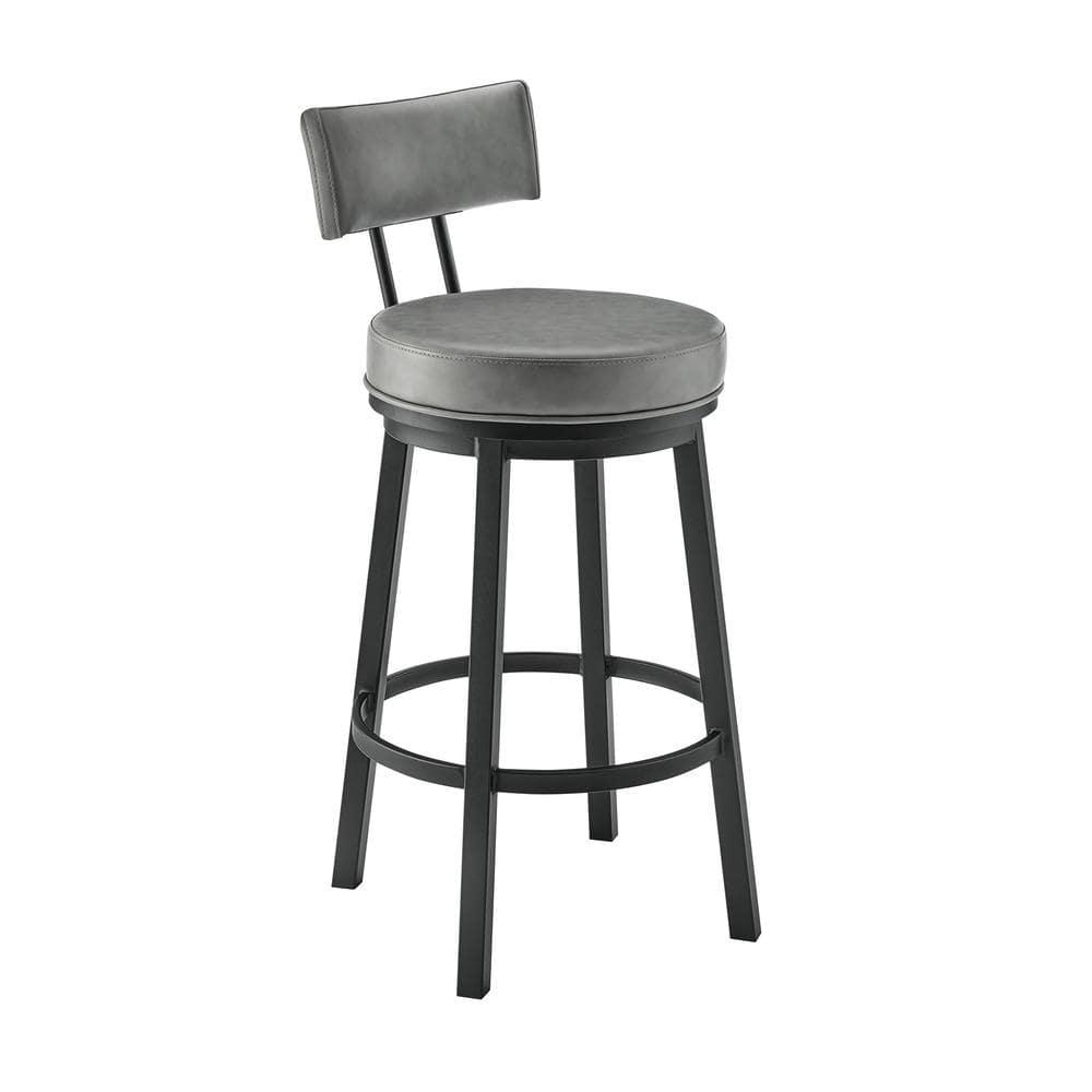 Armen Living Indoor Crux 26" Swivel Counter Stool in Brown Faux Leather and Walnut Wood