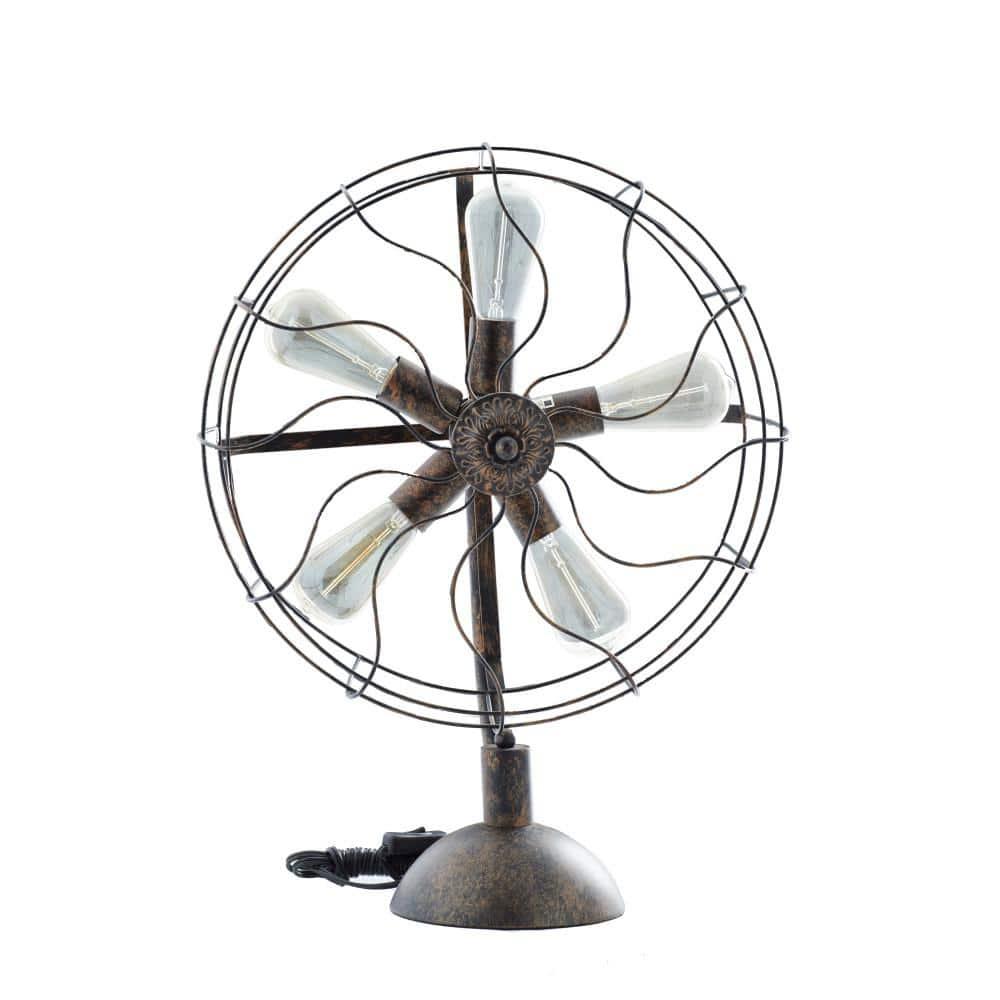 DecMode 24" 5 Light Vintage Fan Bronze Accent Lamp with Black Metal Shade