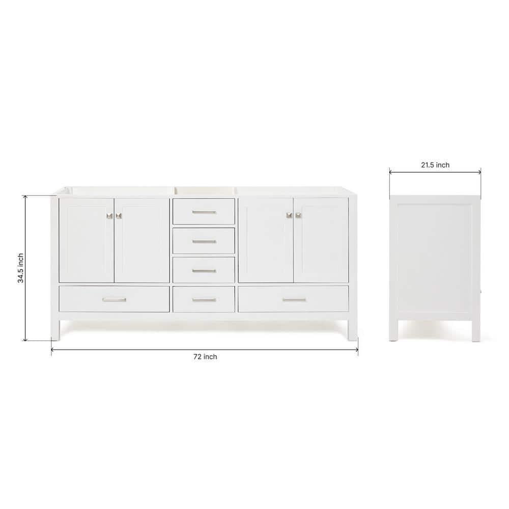 Ariel A073d-Bc Cambridge 72" Double Free Standing Vanity Cabinet Only - White