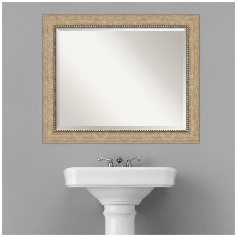 Amanti Art Beveled Bathroom Wall Mirror - Astor Frame Astor Champagne Outer Size: 33 x 27 in Gold
