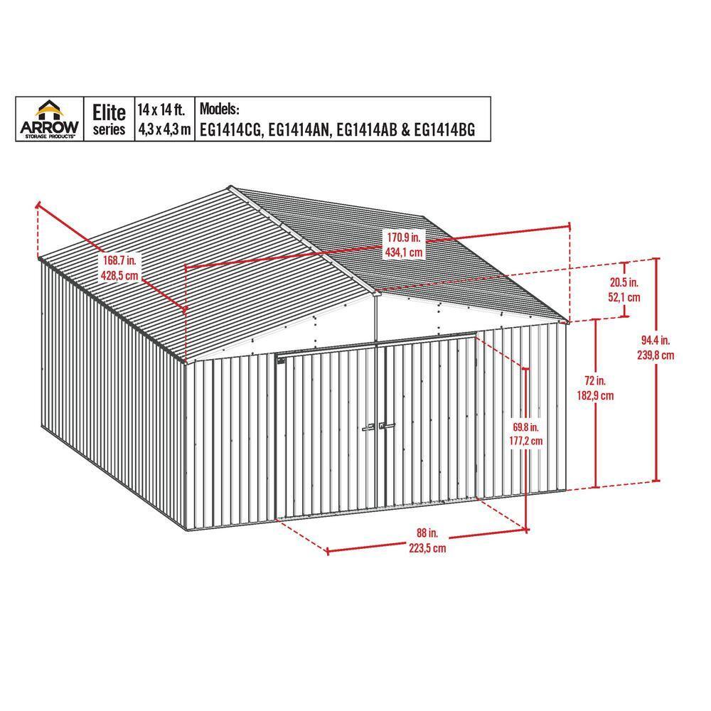 Arrow Arrow Elite Steel Storage Shed, 14X14