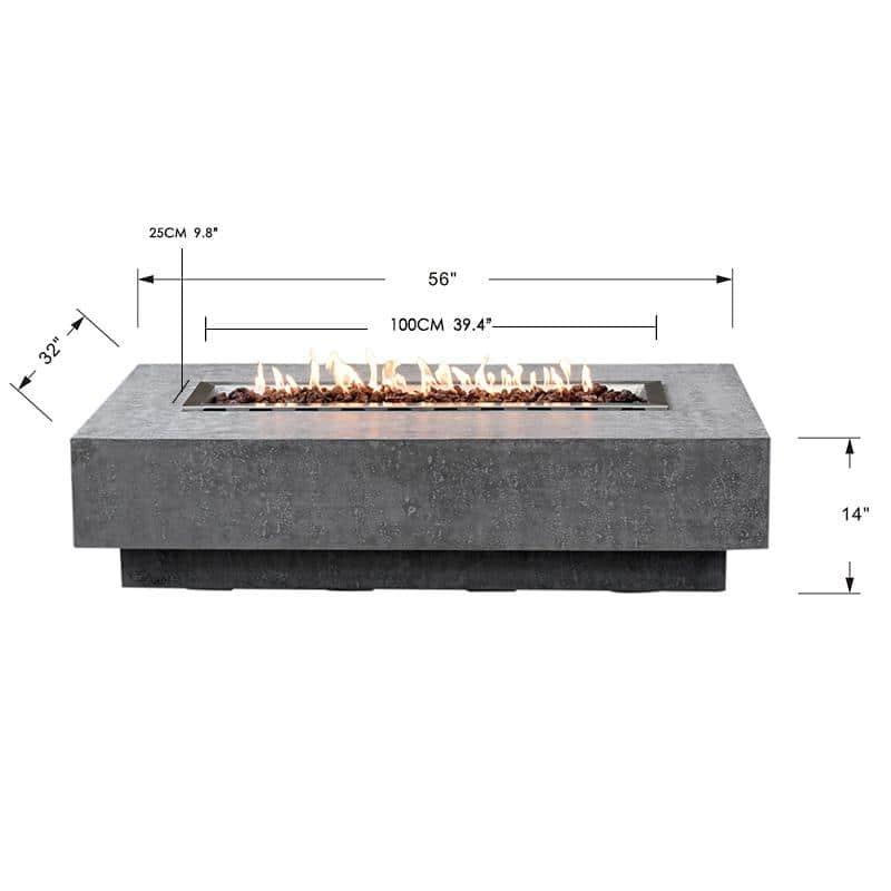 Elementi Hampton 56" Concrete Fire Table, Light Grey