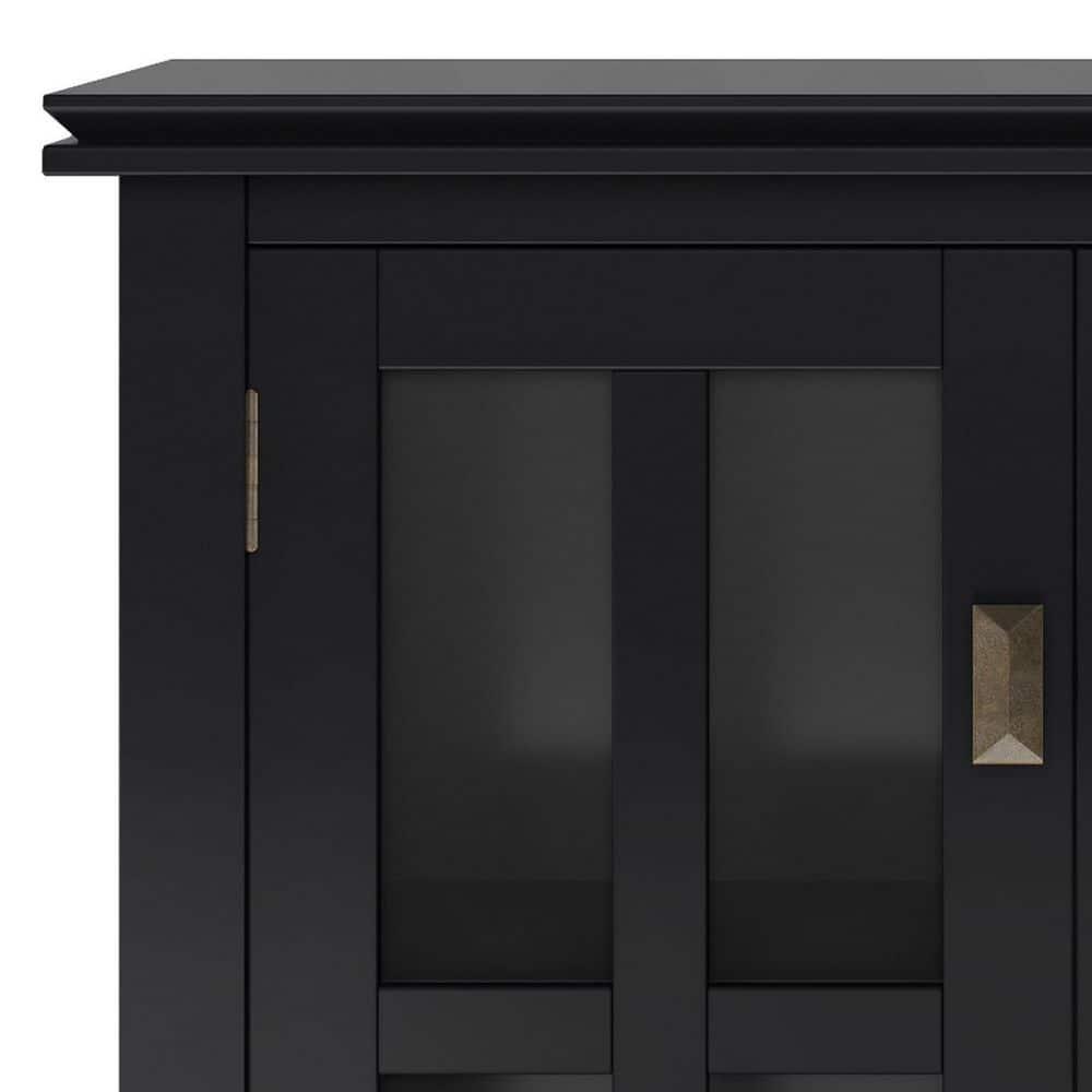 Simpli Home Artisan 30"W Solid Wood 2-Shelf Low Storage Cabinet with Glass Doors and Adjustable Shelves